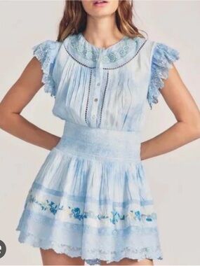 Loveshackfancy Fontana mini dress blue size small